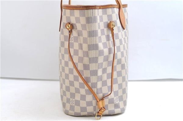 Authentic Louis Vuitton Damier Azur Neverfull MM Tote Bag N51107 LV 7776E