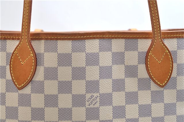 Authentic Louis Vuitton Damier Azur Neverfull MM Tote Bag N51107 LV 7776E