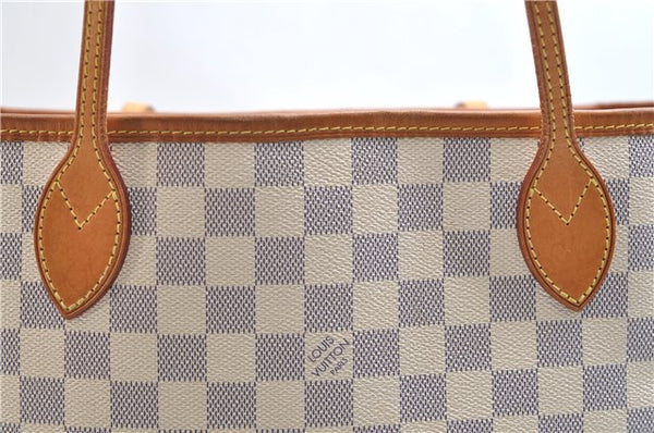 Authentic Louis Vuitton Damier Azur Neverfull MM Tote Bag N51107 LV 7776E