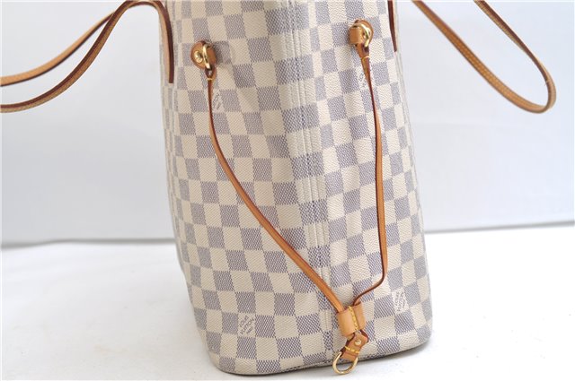 Authentic Louis Vuitton Damier Azur Neverfull MM Tote Bag N51107 LV 7776E
