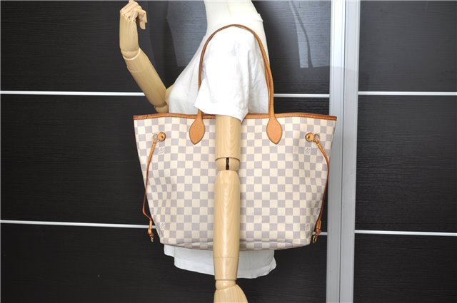 Authentic Louis Vuitton Damier Azur Neverfull MM Tote Bag N51107 LV 7776E