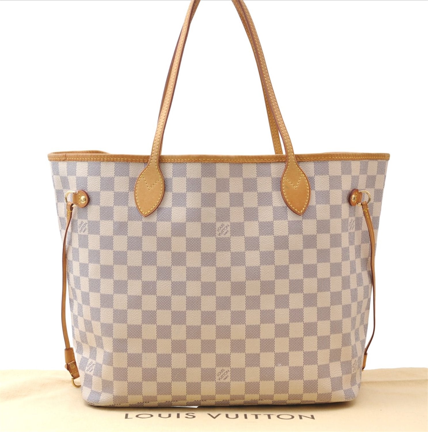 Authentic Louis Vuitton Damier Azur Neverfull MM Tote Bag N51107 LV 7779E