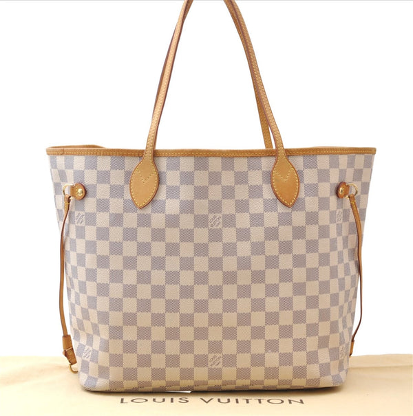 Authentic Louis Vuitton Damier Azur Neverfull MM Tote Bag N51107 LV 7779E