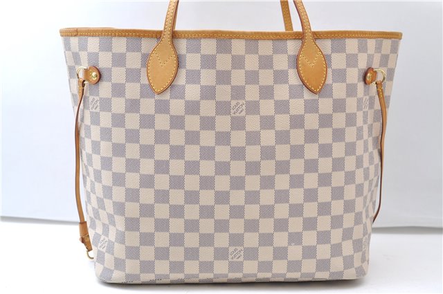 Authentic Louis Vuitton Damier Azur Neverfull MM Tote Bag N51107 LV 7779E