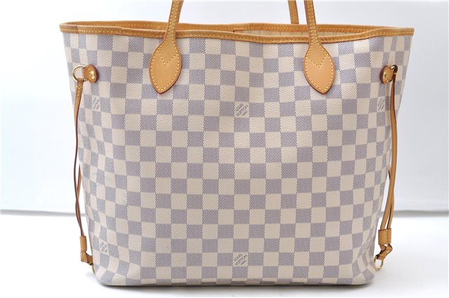 Authentic Louis Vuitton Damier Azur Neverfull MM Tote Bag N51107 LV 7779E