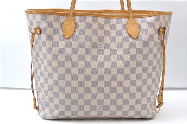 Authentic Louis Vuitton Damier Azur Neverfull MM Tote Bag N51107 LV 7779E