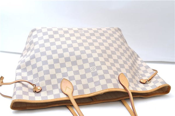 Authentic Louis Vuitton Damier Azur Neverfull MM Tote Bag N51107 LV 7779E