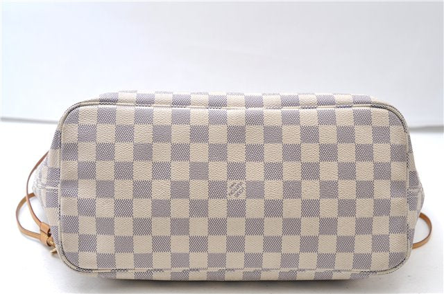 Authentic Louis Vuitton Damier Azur Neverfull MM Tote Bag N51107 LV 7779E