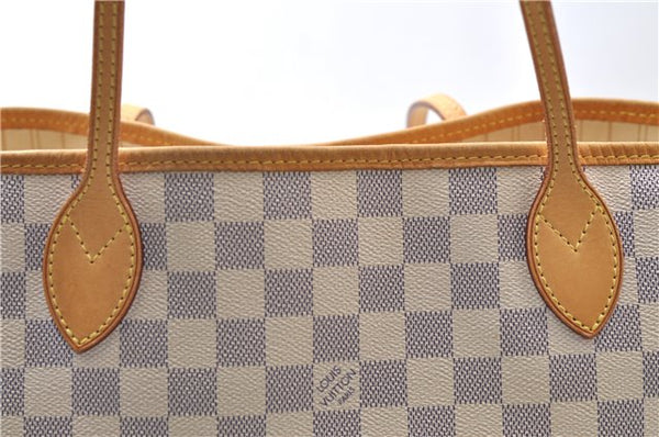 Authentic Louis Vuitton Damier Azur Neverfull MM Tote Bag N51107 LV 7779E