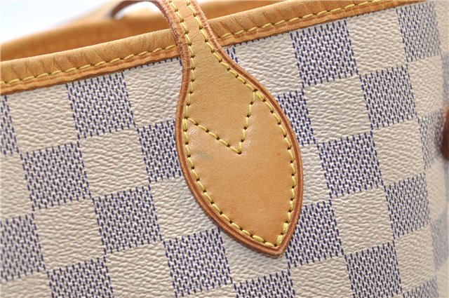 Authentic Louis Vuitton Damier Azur Neverfull MM Tote Bag N51107 LV 7779E