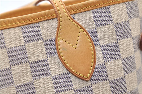 Authentic Louis Vuitton Damier Azur Neverfull MM Tote Bag N51107 LV 7779E