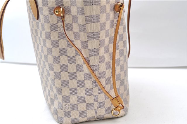 Authentic Louis Vuitton Damier Azur Neverfull MM Tote Bag N51107 LV 7779E