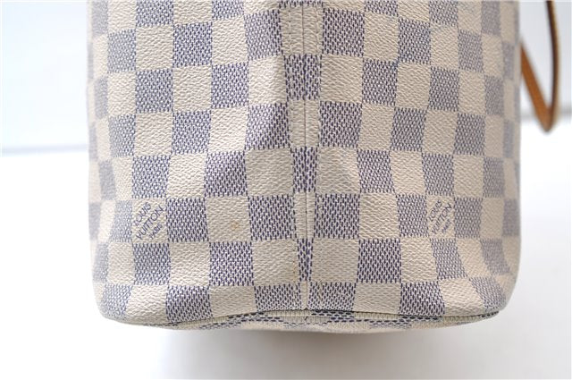 Authentic Louis Vuitton Damier Azur Neverfull MM Tote Bag N51107 LV 7779E