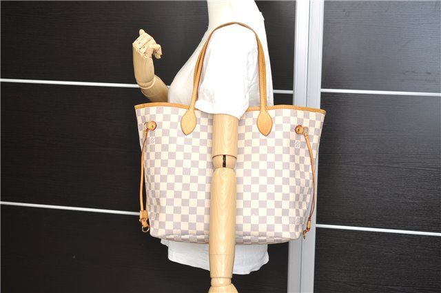 Authentic Louis Vuitton Damier Azur Neverfull MM Tote Bag N51107 LV 7779E