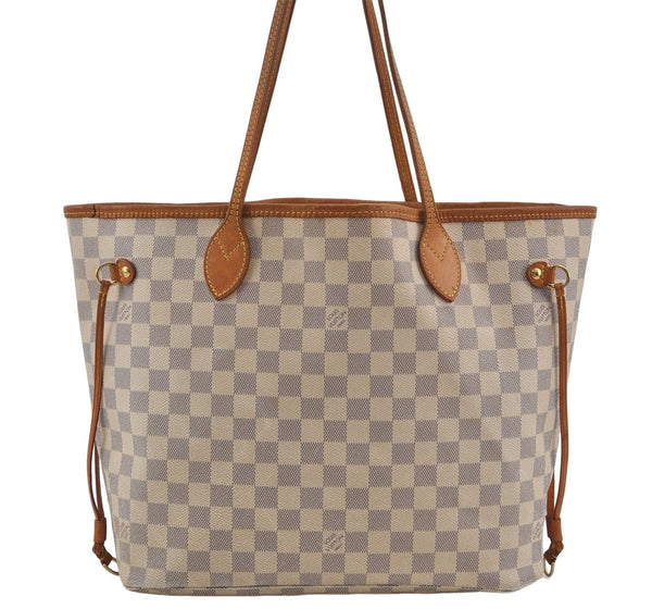 Authentic Louis Vuitton Damier Azur Neverfull MM Tote Bag N51107 LV 7966D