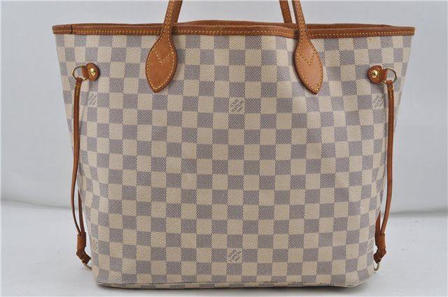 Authentic Louis Vuitton Damier Azur Neverfull MM Tote Bag N51107 LV 7966D