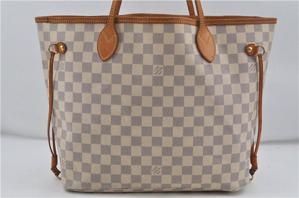 Authentic Louis Vuitton Damier Azur Neverfull MM Tote Bag N51107 LV 7966D