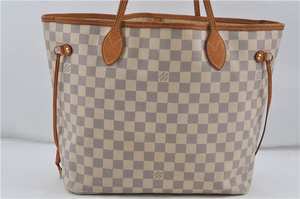 Authentic Louis Vuitton Damier Azur Neverfull MM Tote Bag N51107 LV 7966D