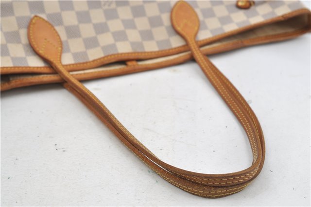 Authentic Louis Vuitton Damier Azur Neverfull MM Tote Bag N51107 LV 7966D