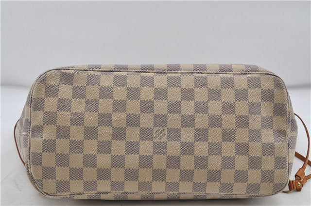 Authentic Louis Vuitton Damier Azur Neverfull MM Tote Bag N51107 LV 7966D