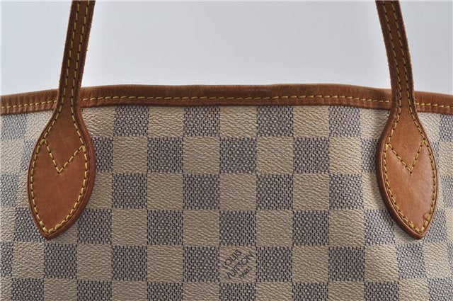 Authentic Louis Vuitton Damier Azur Neverfull MM Tote Bag N51107 LV 7966D