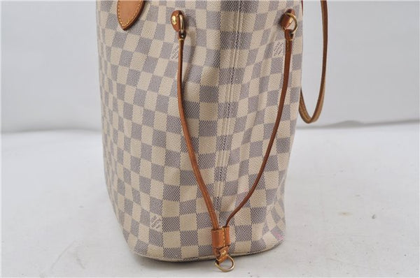 Authentic Louis Vuitton Damier Azur Neverfull MM Tote Bag N51107 LV 7966D