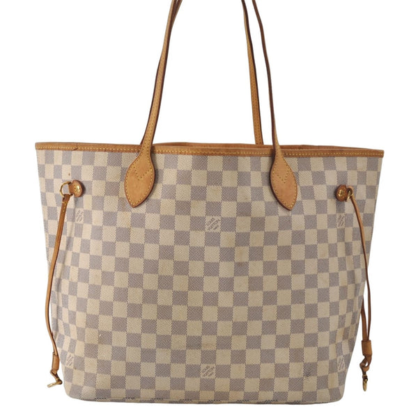 Authentic Louis Vuitton Damier Azur Neverfull MM Tote Bag N51107 LV 8135D