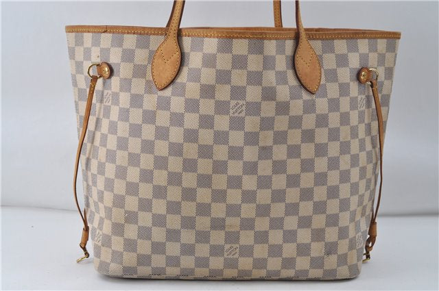 Authentic Louis Vuitton Damier Azur Neverfull MM Tote Bag N51107 LV 8135D