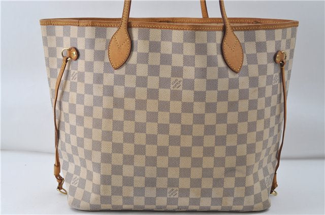 Authentic Louis Vuitton Damier Azur Neverfull MM Tote Bag N51107 LV 8135D