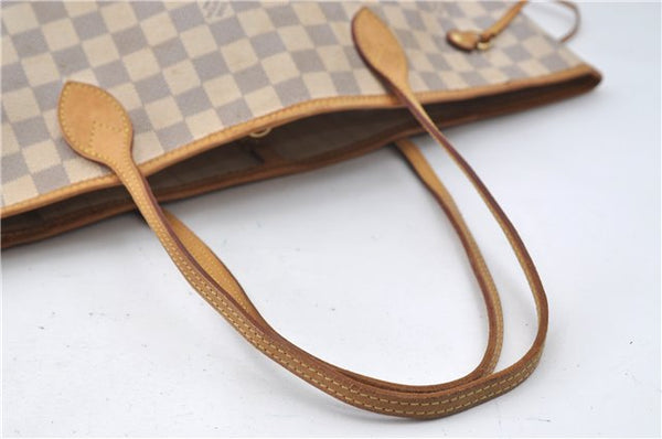 Authentic Louis Vuitton Damier Azur Neverfull MM Tote Bag N51107 LV 8135D
