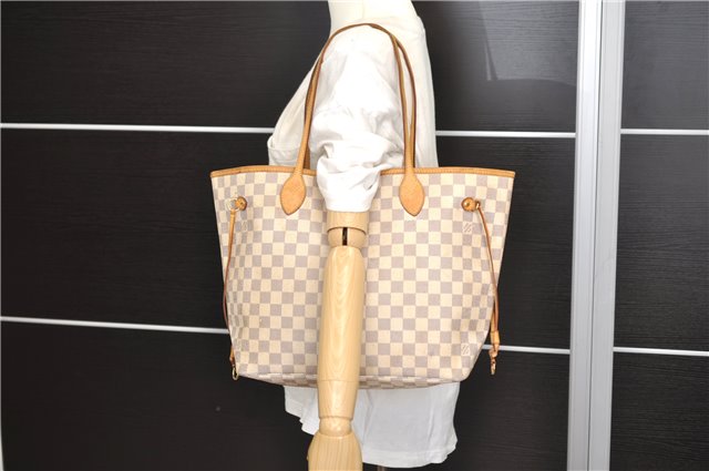 Authentic Louis Vuitton Damier Azur Neverfull MM Tote Bag N51107 LV 8135D