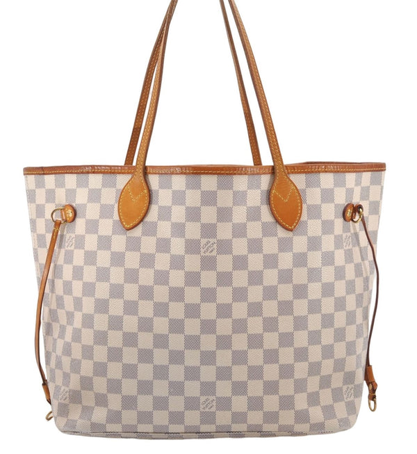 Authentic Louis Vuitton Damier Azur Neverfull MM Tote Bag N51107 LV 8466D