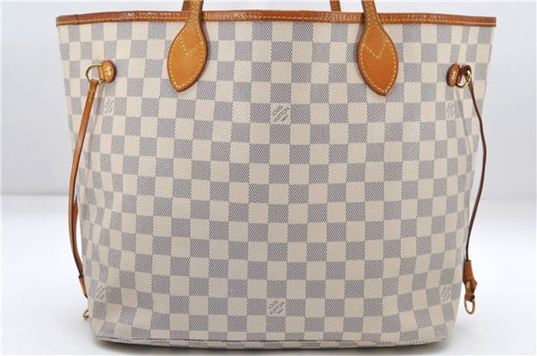 Authentic Louis Vuitton Damier Azur Neverfull MM Tote Bag N51107 LV 8466D