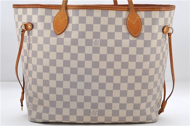 Authentic Louis Vuitton Damier Azur Neverfull MM Tote Bag N51107 LV 8466D