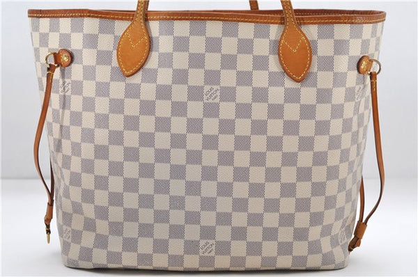 Authentic Louis Vuitton Damier Azur Neverfull MM Tote Bag N51107 LV 8466D