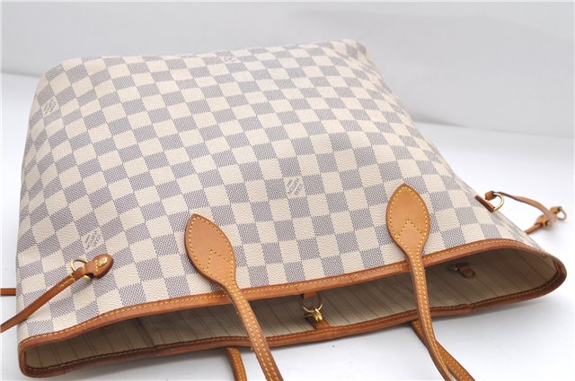 Authentic Louis Vuitton Damier Azur Neverfull MM Tote Bag N51107 LV 8466D