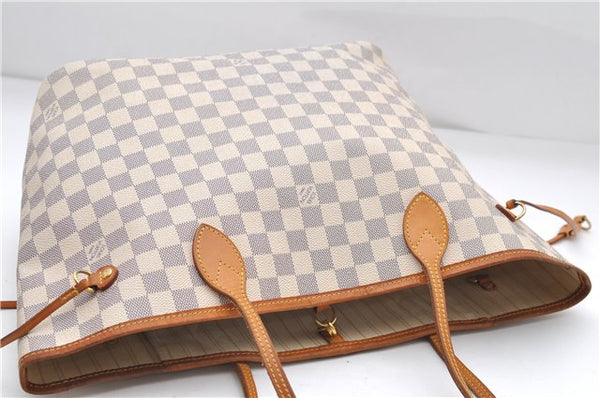 Authentic Louis Vuitton Damier Azur Neverfull MM Tote Bag N51107 LV 8466D