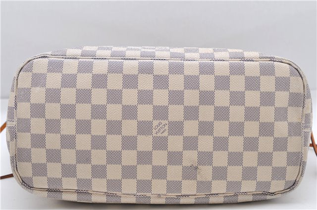 Authentic Louis Vuitton Damier Azur Neverfull MM Tote Bag N51107 LV 8466D