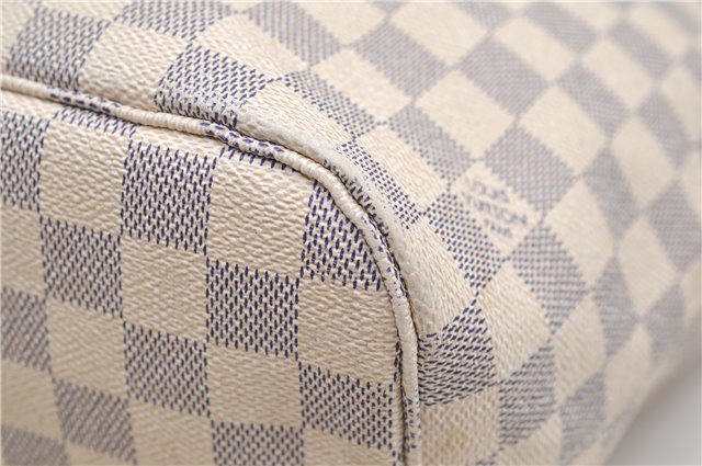 Authentic Louis Vuitton Damier Azur Neverfull MM Tote Bag N51107 LV 8466D