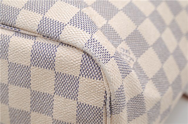 Authentic Louis Vuitton Damier Azur Neverfull MM Tote Bag N51107 LV 8466D