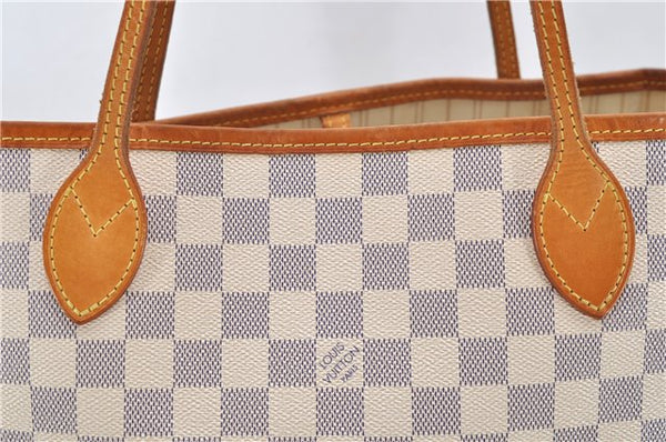 Authentic Louis Vuitton Damier Azur Neverfull MM Tote Bag N51107 LV 8466D