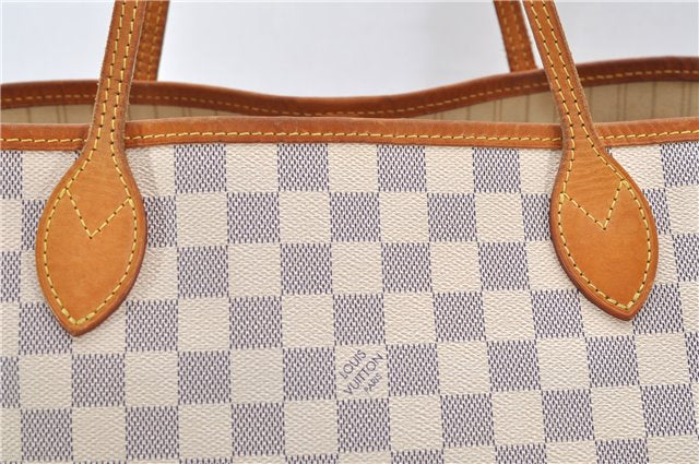 Authentic Louis Vuitton Damier Azur Neverfull MM Tote Bag N51107 LV 8466D