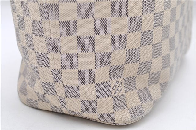 Authentic Louis Vuitton Damier Azur Neverfull MM Tote Bag N51107 LV 8466D