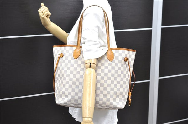 Authentic Louis Vuitton Damier Azur Neverfull MM Tote Bag N51107 LV 8466D