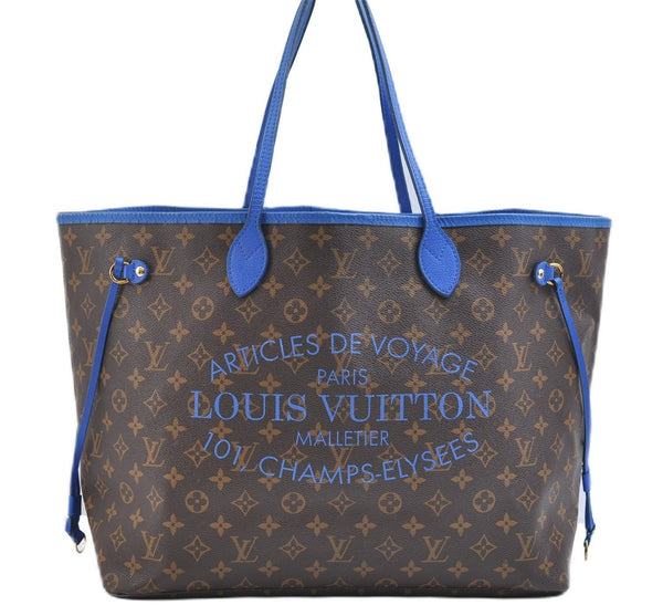 Auth Louis Vuitton Monogram Ikat Flower Neverfull GM Tote Bag M40875 Blue 9283E