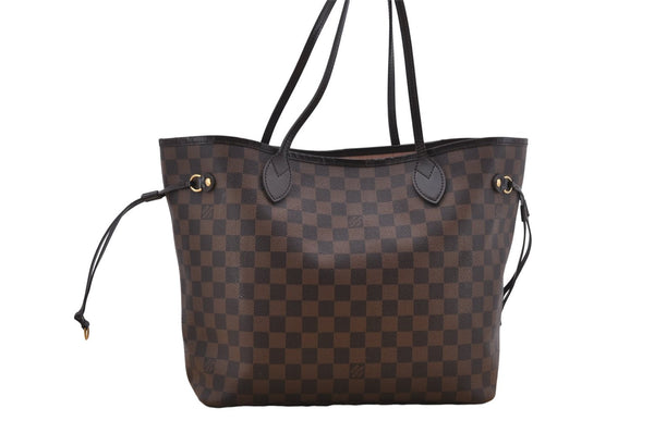 Auth Louis Vuitton Damier Neverfull MM Rose Ballerine Tote Bag N41603 LV 9476C