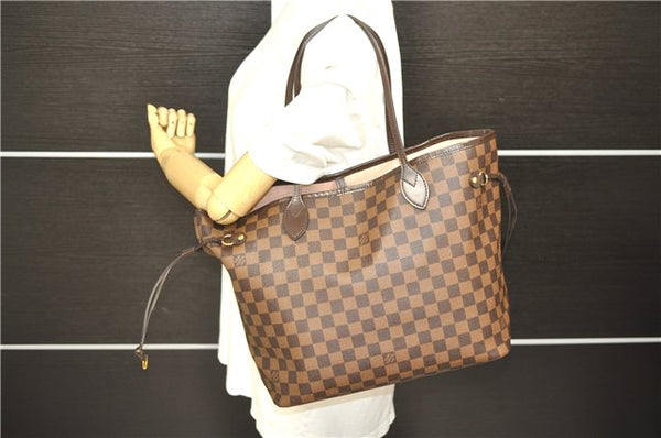 Auth Louis Vuitton Damier Neverfull MM Rose Ballerine Tote Bag N41603 LV 9476C