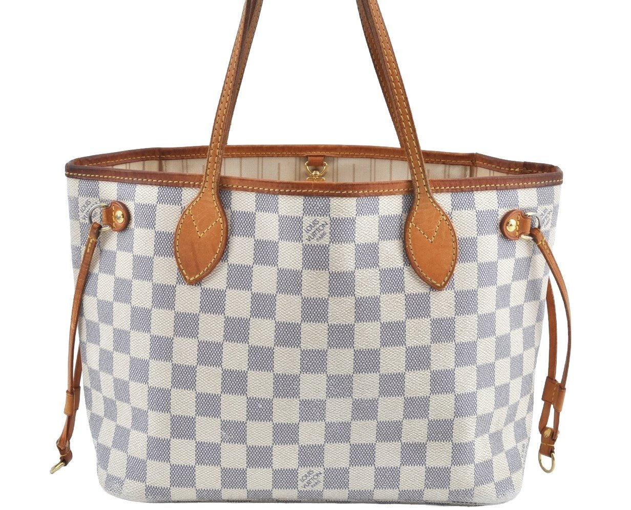 Authentic Louis Vuitton Damier Azur Neverfull PM Tote Bag N51110 LV 9510G