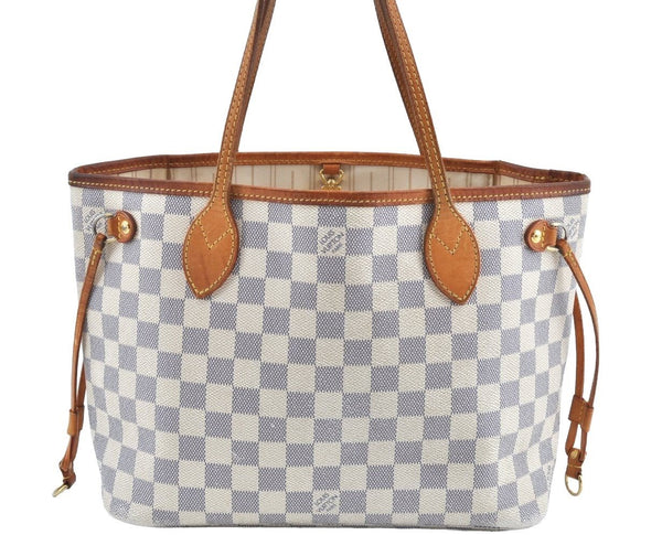 Authentic Louis Vuitton Damier Azur Neverfull PM Tote Bag N51110 LV 9510G