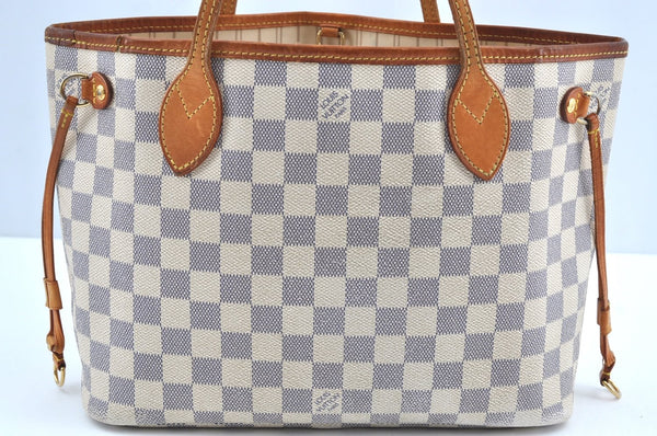 Authentic Louis Vuitton Damier Azur Neverfull PM Tote Bag N51110 LV 9510G